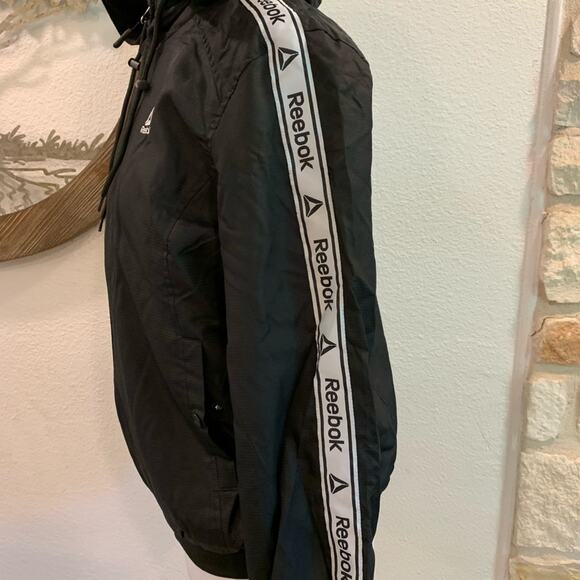 NWT Reebok Full Zip Hooded Logo Track Jacket Black White Large - Picture 3 of 7